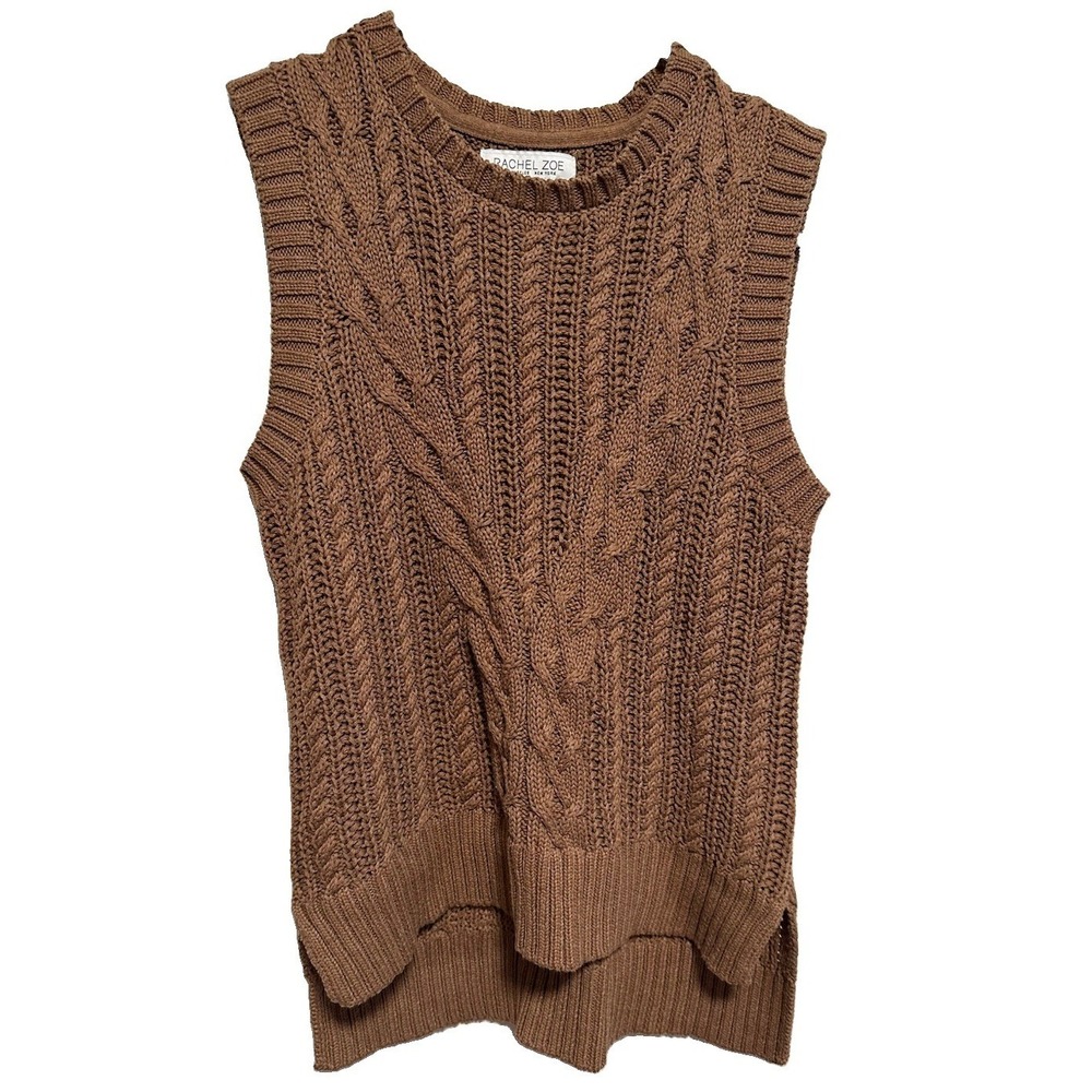 Rachel Zoe Tan Cable Knit Vest Sleeveless Sweater Hi Low Size Sz XS